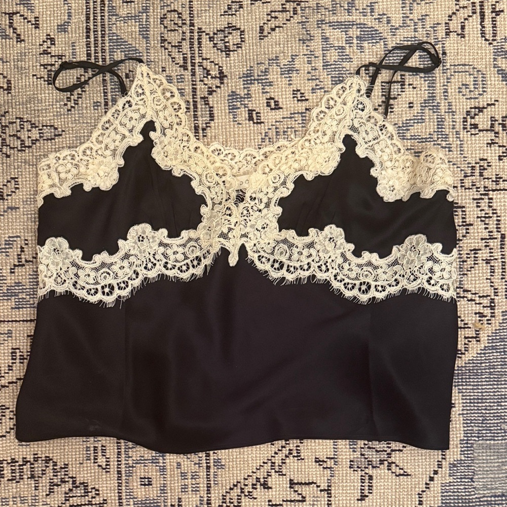 Doen Neria Silk Black and White Lace Camisole Top Med